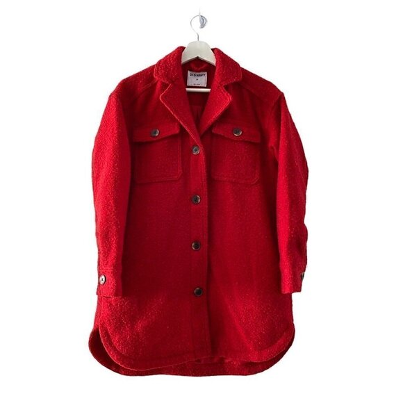 Old Navy Women's Robbie Red Wool Shacket Coat Boucle Button Down Utility Size XS - Picture 1 of 6